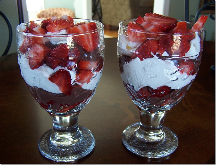 Pickles and Cheese Strawberry and Chocolate Pudding Parfaits
